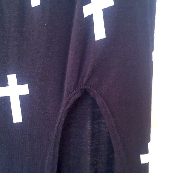 inluv Black Long Skirt, White crosses, side slit M - Picture 4 of 9